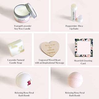 Dear Ava Spa Gifts for Women - Organic Self Care luxury Anti Stress Relaxing Bath and Body Kit Set Basket Box for Her with Heartfelt Card - Wedding Gift for Mother of the Groom
