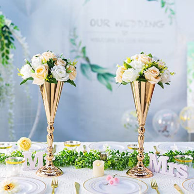 Gold Vase Centerpiece Table Decorations - 2 Pcs Metal Tabletop Flower Stand