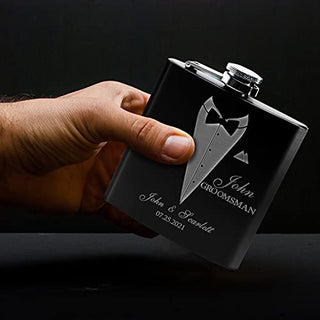 Set of 6, Groomsmen Gifts for Wedding - Personalized Groomsmen Flasks w/Optional Gift Box, Bachelor Party Team, 6 oz. Custom Engraved Hip Flasks for Best Man and Groomsman Proposal