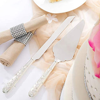 Wedding Cake Knife and Server Set, Silver-Plated with Hand-Set Crystals - Decorative Cutting and Serving Utensils for Cakes, Pie - Wedding Accessories and Gifts for Bride and Groom