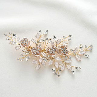 SWEETV Wedding Hair Clip Rhinestone Bridal Hair Comb for Wedding Hair Accessories for Brides Wedding Hair Piece Headpiece for Women, Light Rose Gold
