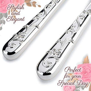 Wedding Cake Knife and Server Set, Silver-Plated with Hand-Set Crystals - Decorative Cutting and Serving Utensils for Cakes, Pie - Wedding Accessories and Gifts for Bride and Groom