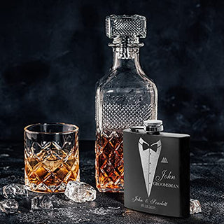 Set of 6, Groomsmen Gifts for Wedding - Personalized Groomsmen Flasks w/Optional Gift Box, Bachelor Party Team, 6 oz. Custom Engraved Hip Flasks for Best Man and Groomsman Proposal