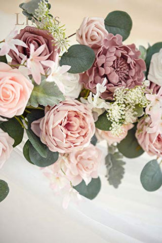 Ling's Moment Arch Flowers with Drape Kit (Set of 5) - 3pcs Artificial Flower Arrangement and 1pc Drape for Wedding Arbor Floral Decorations