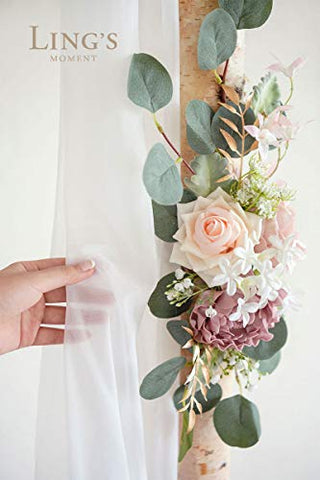 Ling's Moment Arch Flowers with Drape Kit (Set of 5) - 3pcs Artificial Flower Arrangement and 1pc Drape for Wedding Arbor Floral Decorations