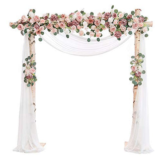 Ling's Moment Arch Flowers with Drape Kit (Set of 5) - 3pcs Artificial Flower Arrangement and 1pc Drape for Wedding Arbor Floral Decorations