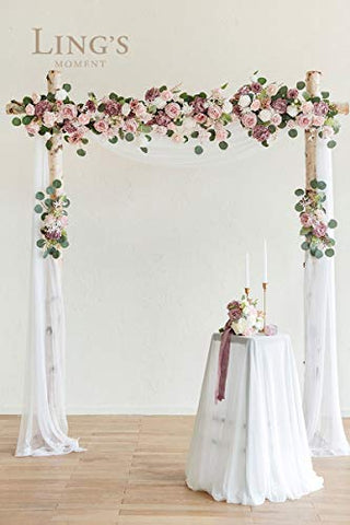 Ling's Moment Arch Flowers with Drape Kit (Set of 5) - 3pcs Artificial Flower Arrangement and 1pc Drape for Wedding Arbor Floral Decorations