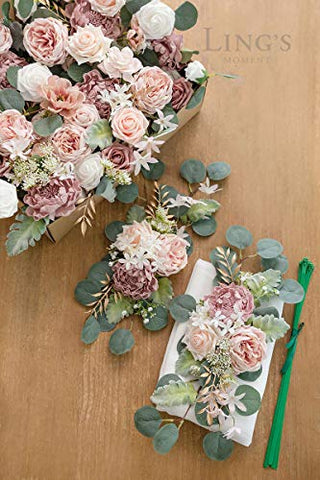 Ling's Moment Arch Flowers with Drape Kit (Set of 5) - 3pcs Artificial Flower Arrangement and 1pc Drape for Wedding Arbor Floral Decorations