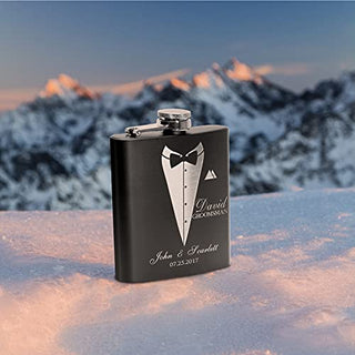 Set of 6, Groomsmen Gifts for Wedding - Personalized Groomsmen Flasks w/Optional Gift Box, Bachelor Party Team, 6 oz. Custom Engraved Hip Flasks for Best Man and Groomsman Proposal