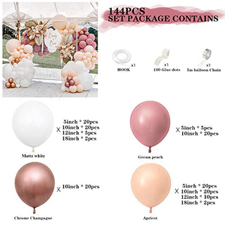 YSF 144pcs Matte White Cream Peach Balloon Arch Garland Kit Wedding Decoration Chrome Champagne Apricot Party Baby Shower Decor