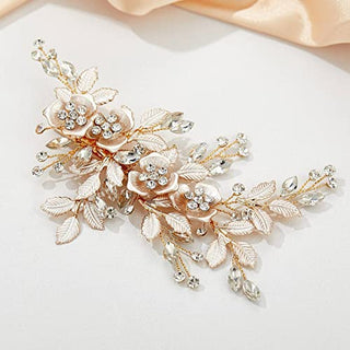 SWEETV Wedding Hair Clip Rhinestone Bridal Hair Comb for Wedding Hair Accessories for Brides Wedding Hair Piece Headpiece for Women, Light Rose Gold
