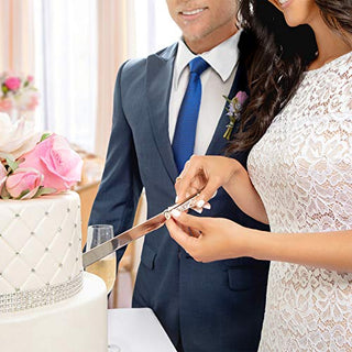 Wedding Cake Knife and Server Set, Silver-Plated with Hand-Set Crystals - Decorative Cutting and Serving Utensils for Cakes, Pie - Wedding Accessories and Gifts for Bride and Groom