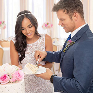 Wedding Cake Knife and Server Set, Silver-Plated with Hand-Set Crystals - Decorative Cutting and Serving Utensils for Cakes, Pie - Wedding Accessories and Gifts for Bride and Groom