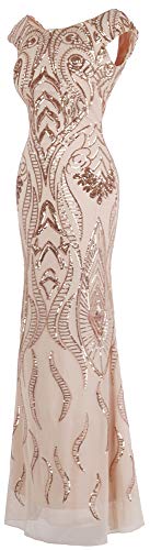 Angel-fashions Women's Women's Bateau Cap Sleeve Floral Sequin Sheath V Back Evening Dress XX-Large Light Coral