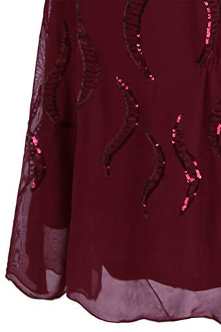Angel-fashions Women's Bateau Cap Sleeve Floral Sequin Sheath V Back Evening Dress (XL, Red)