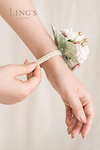 Ling's Moment Wrist Corsages for Wedding(Set of 2), Dusty Rose Corsages for Wedding Mother of Bride and Groom, Prom Flowers