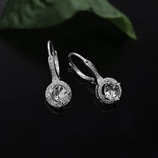 MIA SARINE Women's Earrings - 925 Sterling Silver Brilliant Cut Crystal Halo Leverback Dangle Bridal Earrings, White