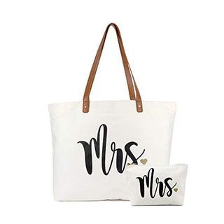 Lamyba Bride Tote Bag with Makeup Bag,Bride Gifts/Bridal Shower Gifts for Bride,Canvas White