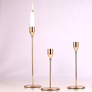 SUJUN Pink Gold Candle Holders Set of 3 for Taper Candles, Decorative Candlestick Holder for Wedding, Dinning, Party, Fits 3/4 inch Thick Candle&Led Candles (Metal Candle Stand)