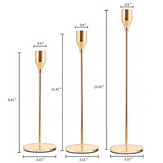 SUJUN Pink Gold Candle Holders Set of 3 for Taper Candles, Decorative Candlestick Holder for Wedding, Dinning, Party, Fits 3/4 inch Thick Candle&Led Candles (Metal Candle Stand)