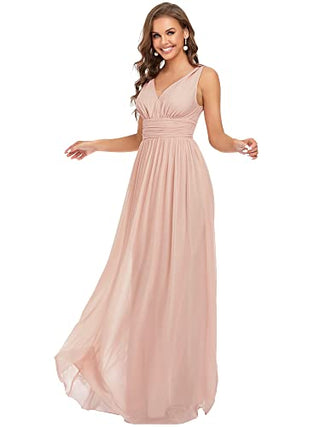 Ever-Pretty Womens Double V Neck Sleeveless Chiffon Bridesmaids Dress 6 US Pink