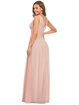 Ever-Pretty Womens Double V Neck Sleeveless Chiffon Bridesmaids Dress 6 US Pink
