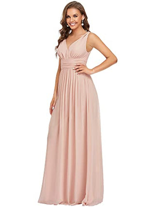 Ever-Pretty Womens Double V Neck Sleeveless Chiffon Bridesmaids Dress 6 US Pink