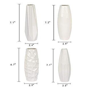 Exqelf White Ceramic Flower Vase Set of 4, Great for Home Decor, Kitchen, Office or Living Room Decor