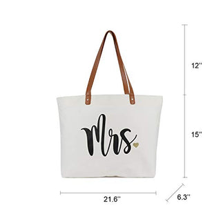 Lamyba Bride Tote Bag with Makeup Bag,Bride Gifts/Bridal Shower Gifts for Bride,Canvas White