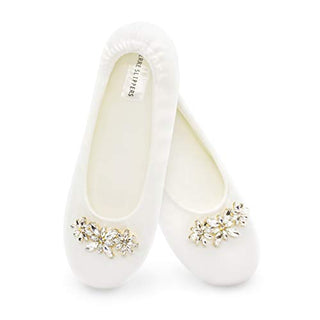 Verre Slippers Bridal Slippers for Women - Comfortable Shiny Rhinestone Broche Wedding Shoes for Dancing - Outdoor Slippers for Women’s Bridal Party - Bride Tribe Bridesmaid Gifts (5-6, small)