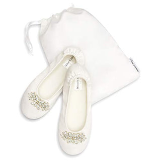 Verre Slippers Bridal Slippers for Women - Comfortable Shiny Rhinestone Broche Wedding Shoes for Dancing - Outdoor Slippers for Women’s Bridal Party - Bride Tribe Bridesmaid Gifts (5-6, small)