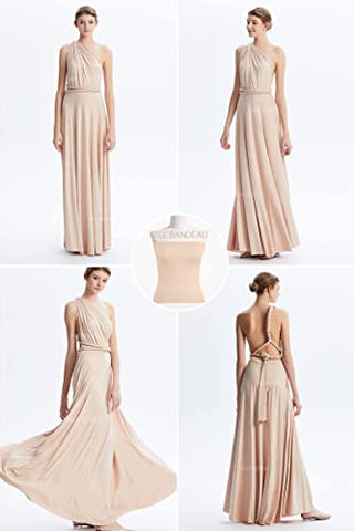 Women's Infinity Dresses,Champagne Convertible Bridesmaid Dresses,Transformer Multiway Twist Wrap Dress Evening Gown One Size