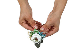 PRIMEART Boutonniere for Men Wedding Set of 6, Groom Boutonniere, Boutineers for Men Wedding, White Boutenierre for Men Wedding, Boutenierre for Groomsmen, Boutenierre Set for Prom