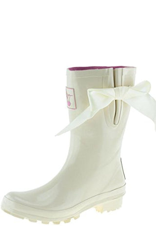 Evercreatures Mid-calf Rain Boots For Women,Cream design with a pretty bow,Waterproof Boots Garden Shoes,Rubber,UK Brand,I Do Wedding Wellies Short US Size 7 (UK 5 / EU 38)