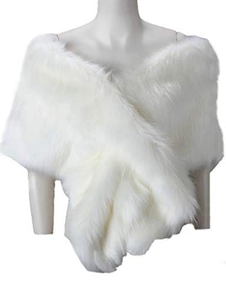 Caracilia Women's Faux Fur Bridal Wedding Shawl and Wraps Winter Warm Party Evening Fur Stole changmaobai CAFB3, White/Long Hair, Small