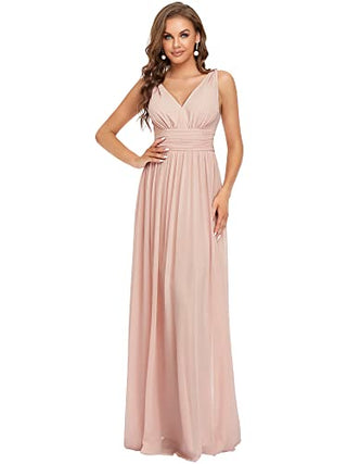 Ever-Pretty Womens Double V Neck Sleeveless Chiffon Bridesmaids Dress 6 US Pink