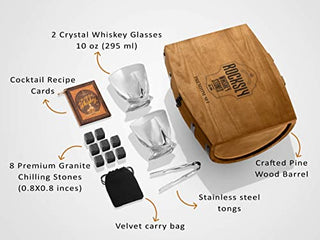 ROCKSLY Whiskey Stones Gift Set for Men in Whiskey Half Barrel Gift Box | 8 Whiskey Rocks, 2 Whiskey Glasses in a Whiskey Box Gift Set | Granite Bourbon Stones | Whiskey Kit for Men: Dad, Boyfriend