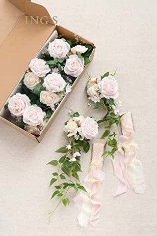 Ling's Moment 8pcs Artificial Aisle Runner Chair Pew Flowers Markers for Garden Wedding Ceremony Entryway Floral Decor