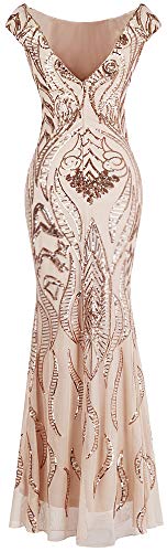 Angel-fashions Women's Women's Bateau Cap Sleeve Floral Sequin Sheath V Back Evening Dress XX-Large Light Coral