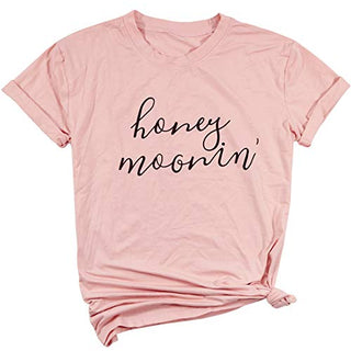 Honeymoonin Funny Honeymoon T Shirt Women Bride Vacation Tee Short Sleeve Tops Size L (Pink)