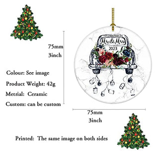Wedding Gifts Bridal Shower Gifts Red Flower in Car First Christmas as Mr & Mrs Ornament First Christmas Ornament Gift for Couple 2023