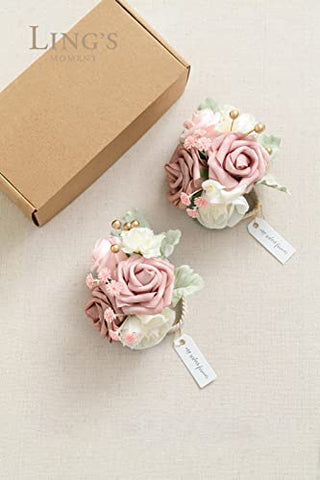 Ling's Moment Wrist Corsages for Wedding(Set of 2), Dusty Rose Corsages for Wedding Mother of Bride and Groom, Prom Flowers