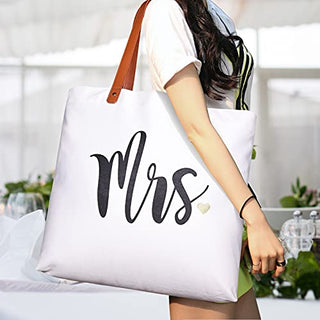 Lamyba Bride Tote Bag with Makeup Bag,Bride Gifts/Bridal Shower Gifts for Bride,Canvas White