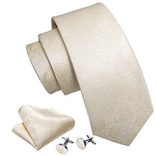 Barry.Wang Flower Ties for Men Handkerchief Cufflinks Set Wedding Necktie Set Party
