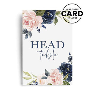 Bliss Collections Table Numbers, Navy Floral, Double-Sided Cards Plus Head Table Card for your Wedding, Reception, Anniversary, Birthday Party or Celebration, 4"x6" (1-25 plus Head Table Card)
