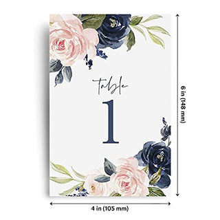 Bliss Collections Table Numbers, Navy Floral, Double-Sided Cards Plus Head Table Card for your Wedding, Reception, Anniversary, Birthday Party or Celebration, 4"x6" (1-25 plus Head Table Card)