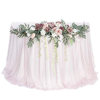 Ling's Moment Dusty Rose Artificial Headtable Flower Swag Floral Arrangement Centerpiece for Wedding Reception Sweetheart Table Decorations Tablecloth Included