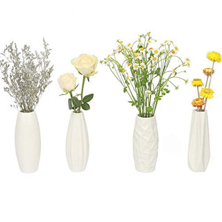 Exqelf White Ceramic Flower Vase Set of 4, Great for Home Decor, Kitchen, Office or Living Room Decor