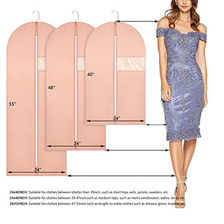 SNHTLS Hanging Garment Bags Suit Bags(Set of 10)Dust Cover Breathable Dress Bag for Closet Clothes Storage or Travel- Pink 24''x40''x48''x55''