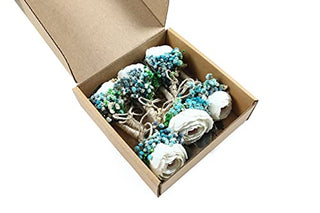 PRIMEART Boutonniere for Men Wedding Set of 6, Groom Boutonniere, Boutineers for Men Wedding, White Boutenierre for Men Wedding, Boutenierre for Groomsmen, Boutenierre Set for Prom